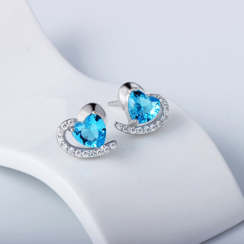 Heart and Moon Stud Earrings, genuine 925 sterling silver