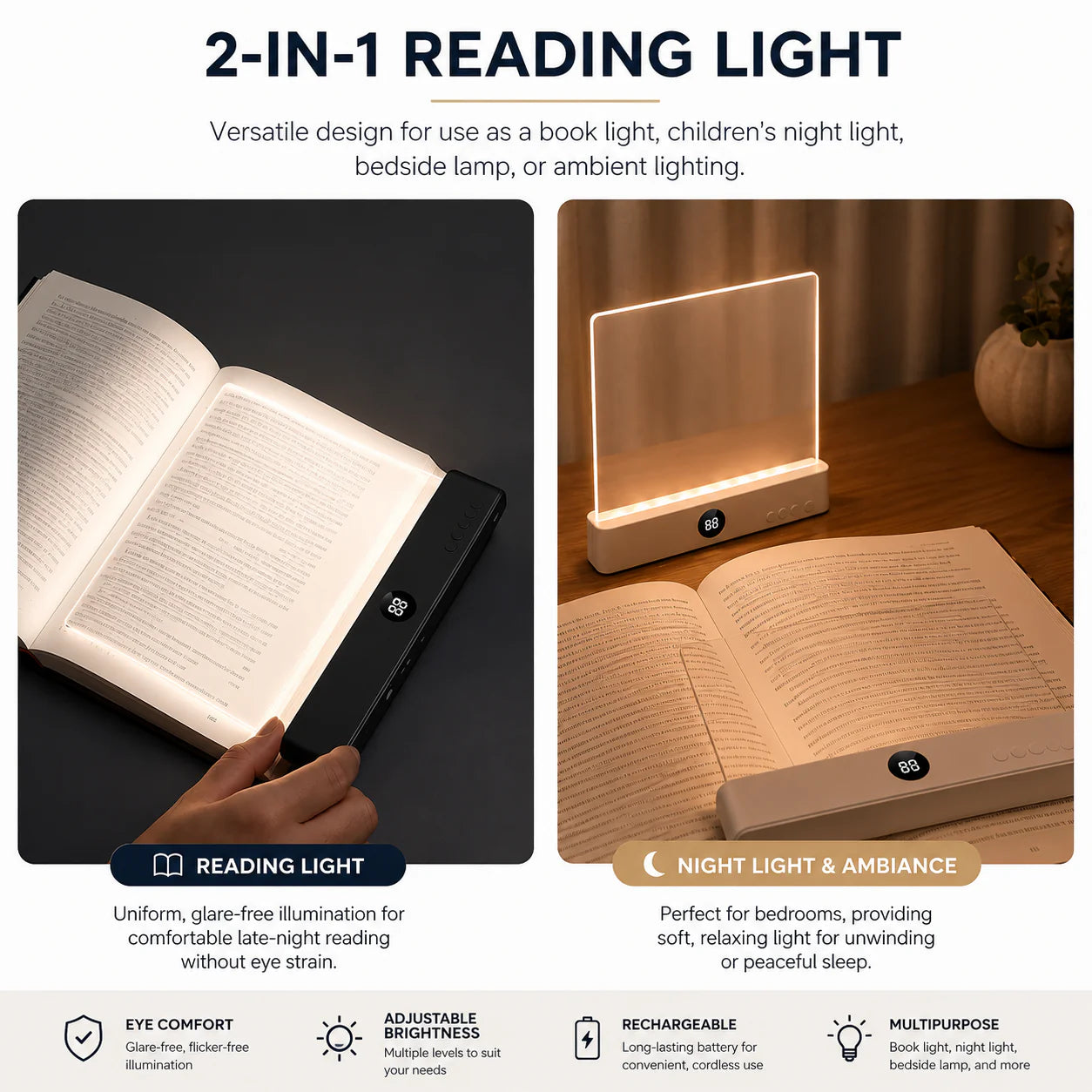 LumiPage in 2-in-1 mode — book light and ambient lamp