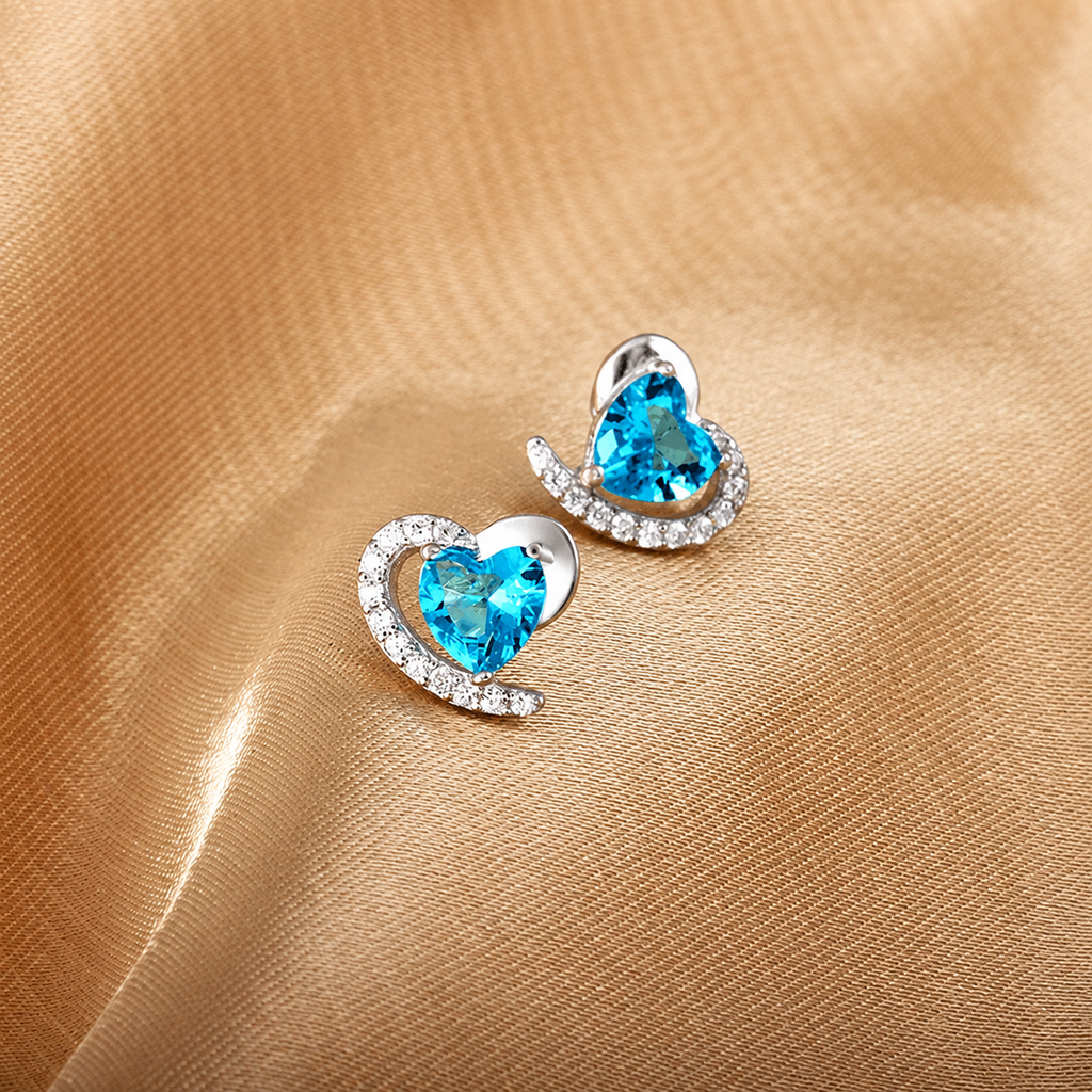 Heart & Moon Stud Earrings — Genuine 925 Silver
