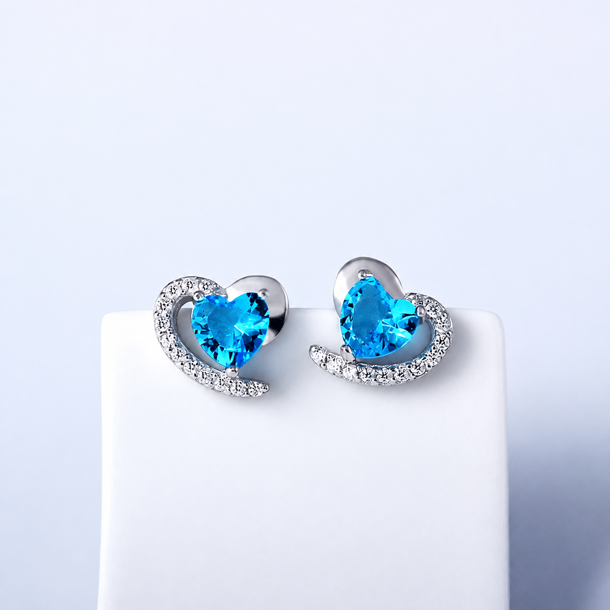 Heart & Moon Stud Earrings — Genuine 925 Silver