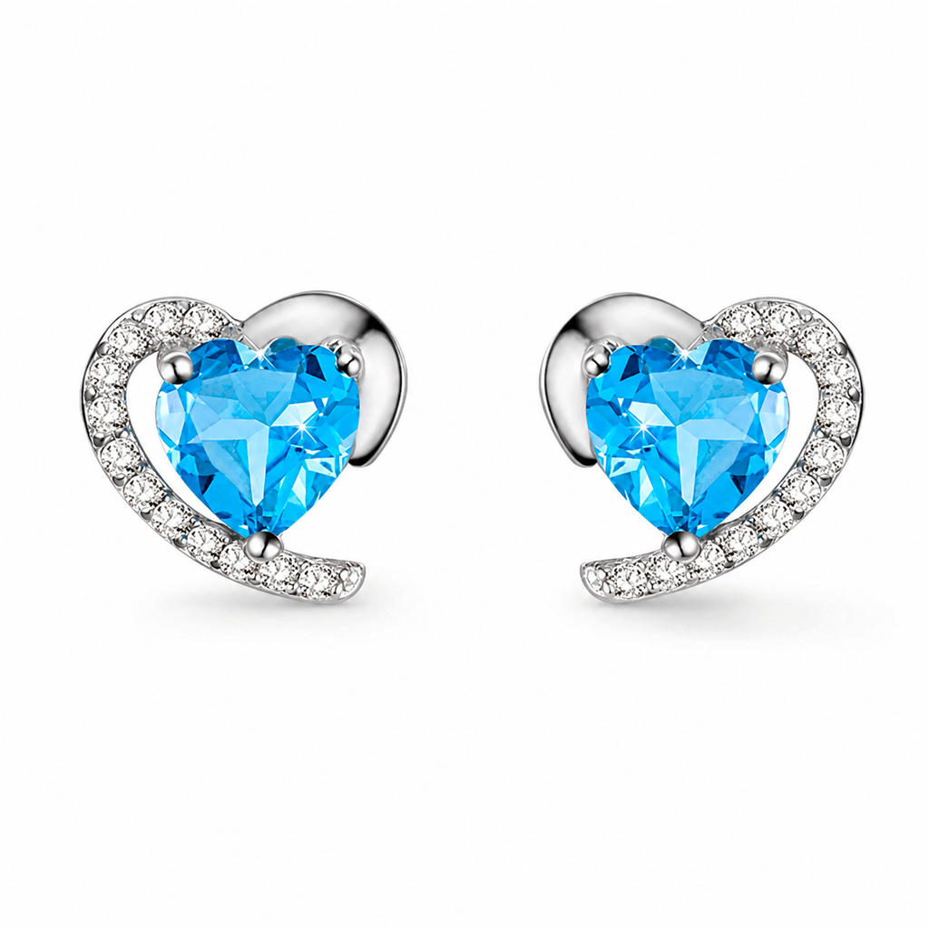 Heart & Moon Stud Earrings — Genuine 925 Silver