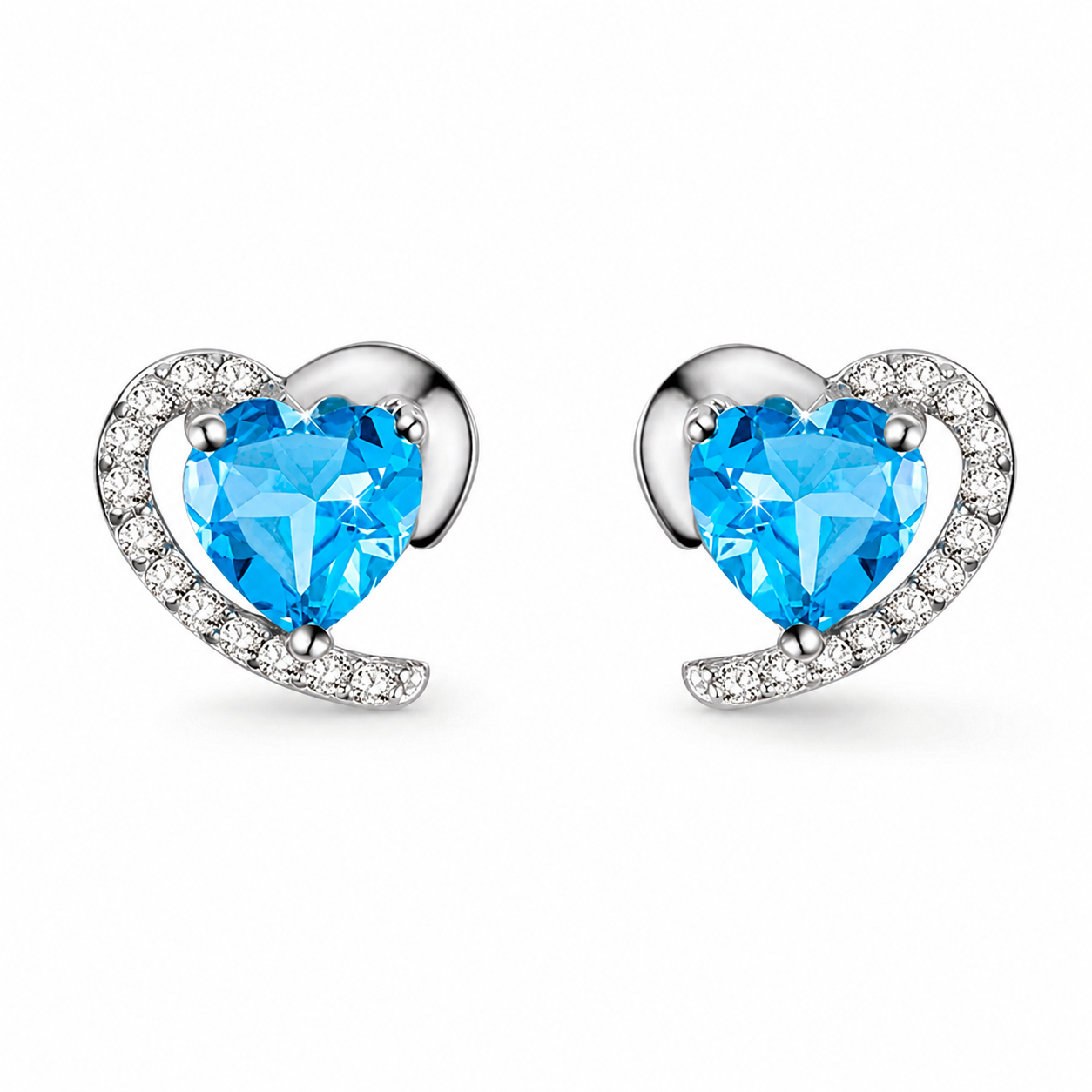 Heart & Moon Stud Earrings — Genuine 925 Silver