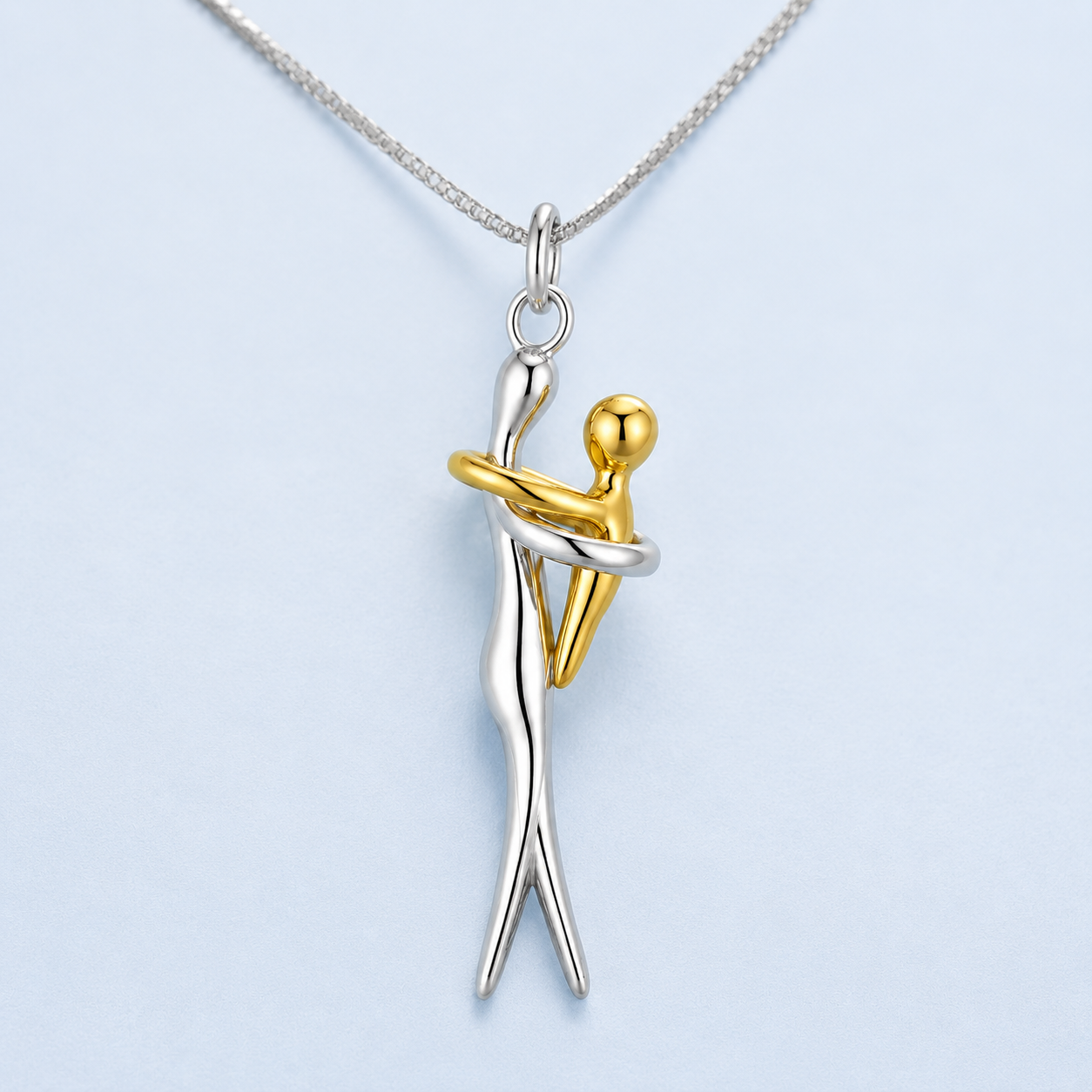 Eternal Embrace necklace worn on neck, side view