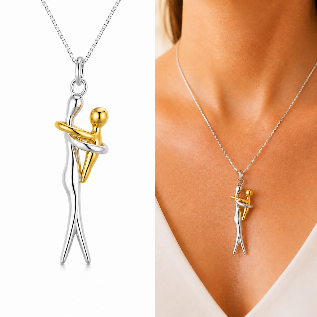 Eternal Embrace necklace worn, alternate angle